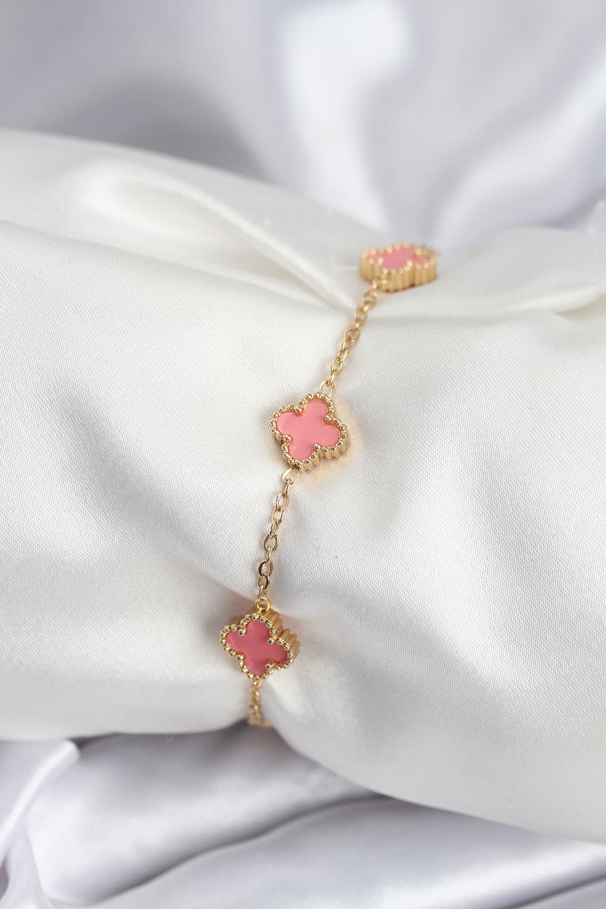 316L Çelik Gold Renk Pembe Baby Boy Yonca Kadın Bileklik